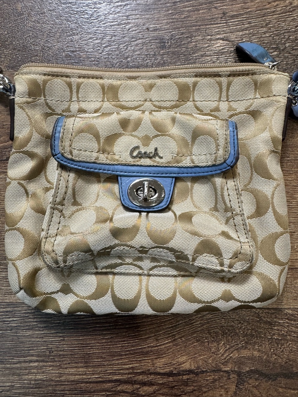 Coach Penelope Signature Crossbody Khaki Blue Canvas Turnlock Pocket - Picture 5 of 14